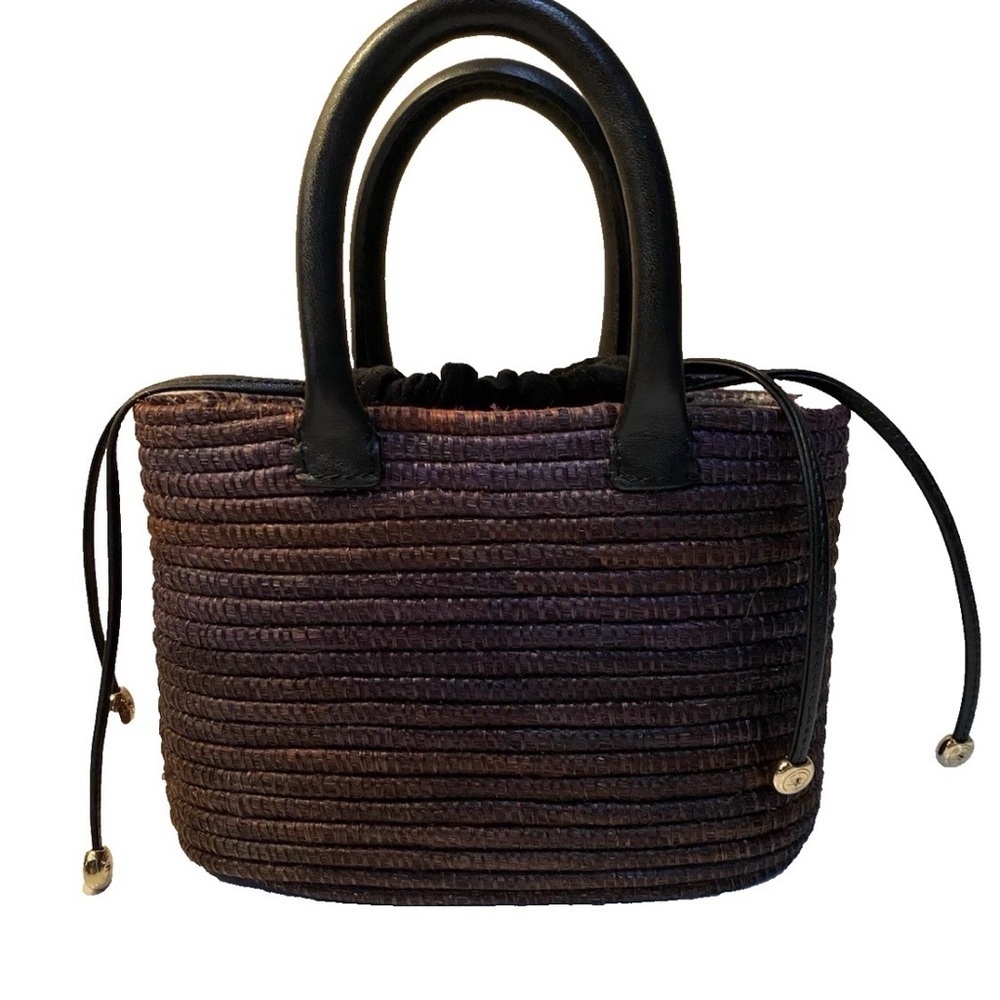 Cesta Collective Jute Rafia Mini Top Handle Handbag Black Brown